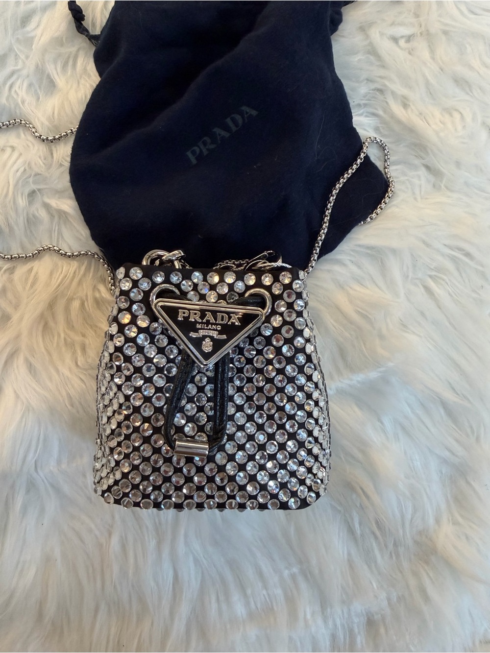 PRADA SATIN CRYSTAL MINI DRAWCORD POUCH SHOULDER BAG - Picture 2 of 10